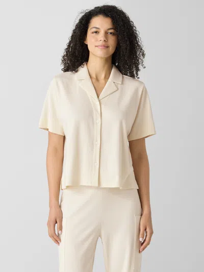 Eileen Fisher Organic Cotton Interlock Notch Collar Sleep Shirt In Nude