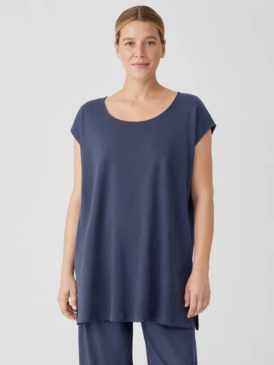 Eileen Fisher Organic Cotton Interlock Scoop Neck Sleep Tee In Blue