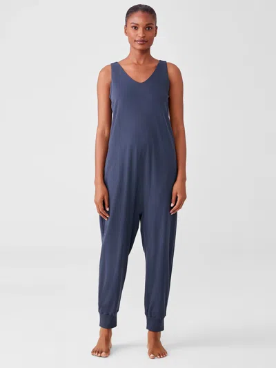 Eileen Fisher Organic Cotton Interlock Sleep Jumpsuit In Blue