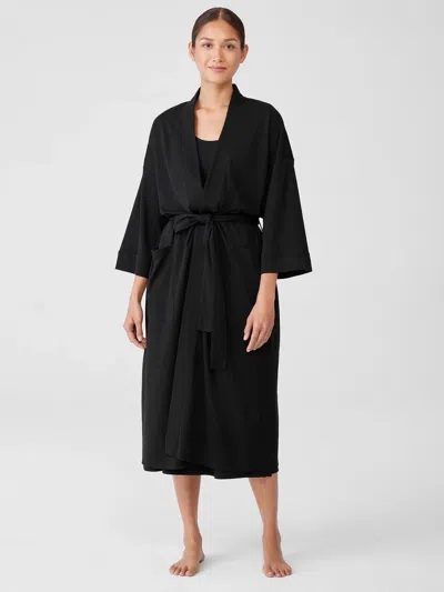 Eileen Fisher Organic Cotton Interlock Sleep Robe In Black