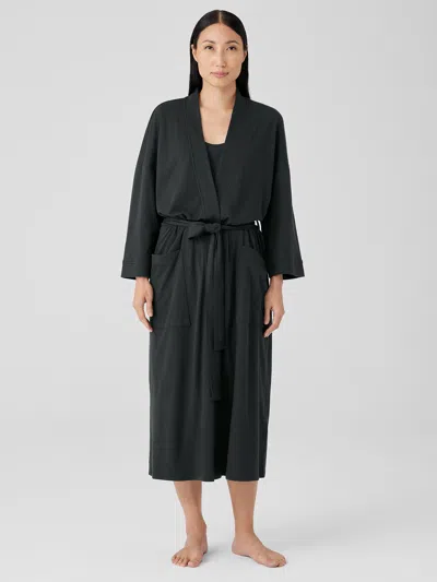 Eileen Fisher Organic Cotton Interlock Sleep Robe In Black