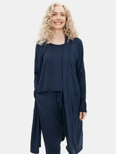 Eileen Fisher Organic Cotton Interlock Sleep Robe In Blue