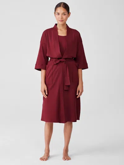 Eileen Fisher Organic Cotton Interlock Sleep Robe In Burgundy