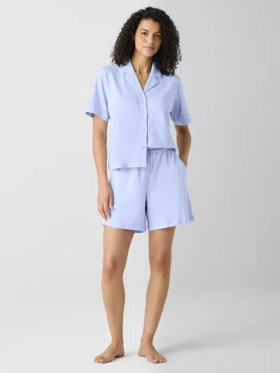 Eileen Fisher Organic Cotton Interlock Sleep Shorts In Blue