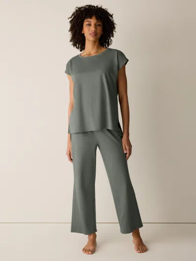 Eileen Fisher Organic Cotton Interlock Straight Sleep Pant In Green