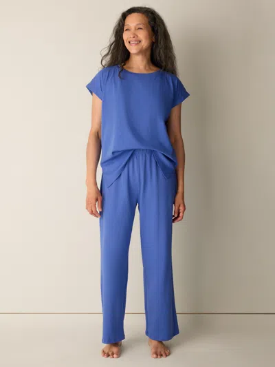 Eileen Fisher Organic Cotton Interlock Straight Sleep Pant In Blue Star