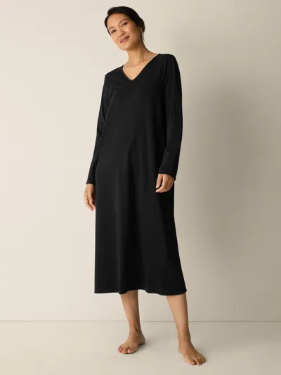 Eileen Fisher Organic Cotton Interlock V-neck Sleep Dress In Black