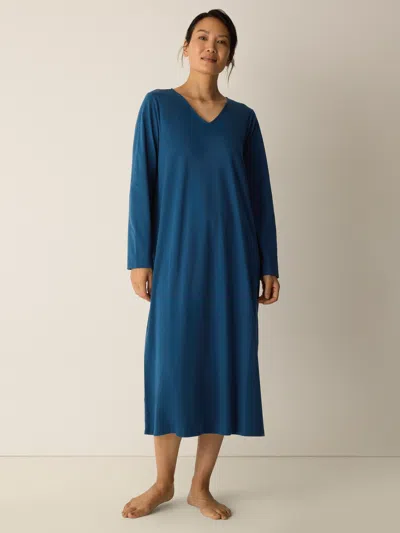 Eileen Fisher Organic Cotton Interlock V-neck Sleep Dress In Blue