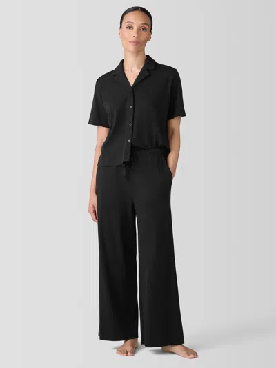 Eileen Fisher Organic Cotton Interlock Wide-leg Sleep Pant In Black