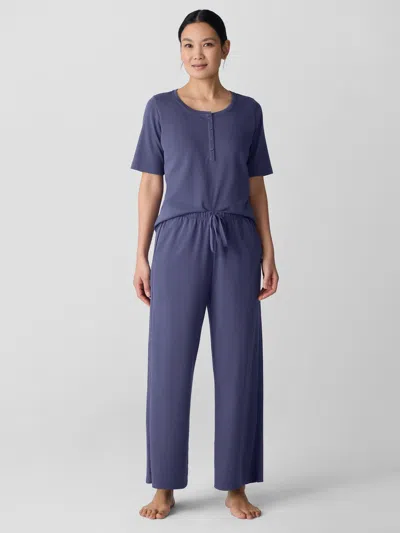 Eileen Fisher Organic Cotton Interlock Wide-leg Sleep Pant In Blue