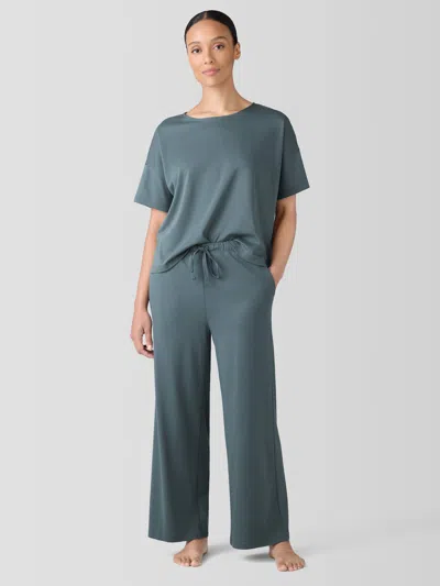 Eileen Fisher Organic Cotton Interlock Wide-leg Sleep Pant In Green
