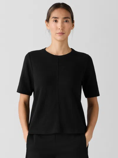 Eileen Fisher Organic Cotton Jacquard Crew Neck Top In Black