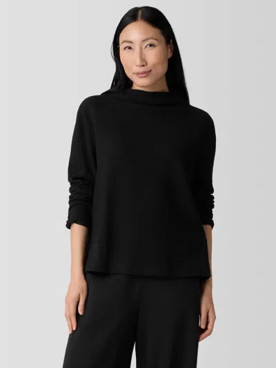 Eileen Fisher Organic Cotton Jacquard Funnel Neck Top In Blue