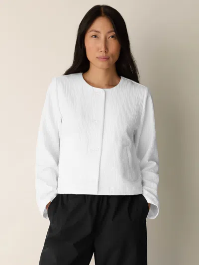 Eileen Fisher Organic Cotton Jacquard Round Neck Jacket In Deep Dive