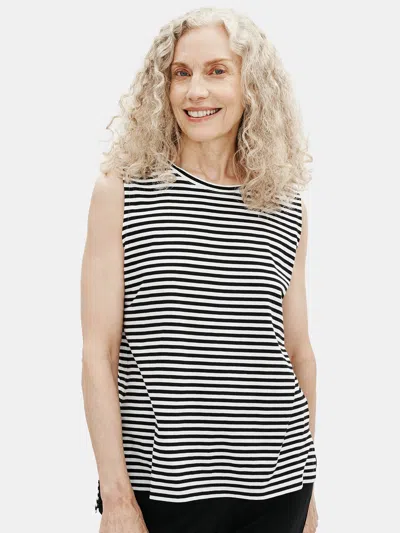 Eileen Fisher Organic Cotton Jersey Striped Crew Neck Tank In Multi