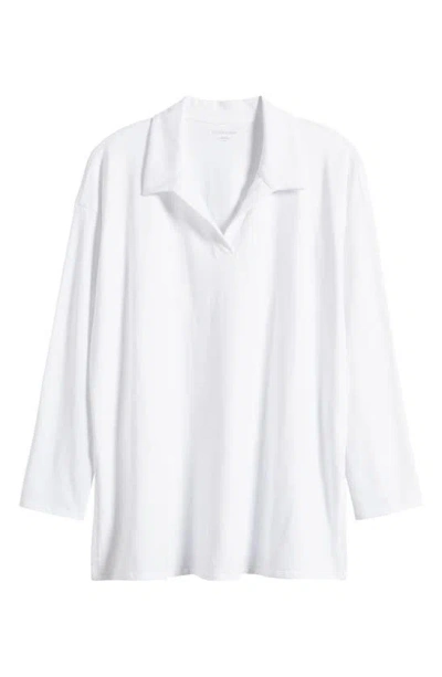 Eileen Fisher Organic Cotton Johnny Collar Tunic Top In White