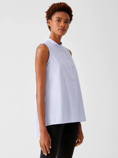 Eileen Fisher Organic Cotton Lawn Mandarin Collar Long Shirt In Purple