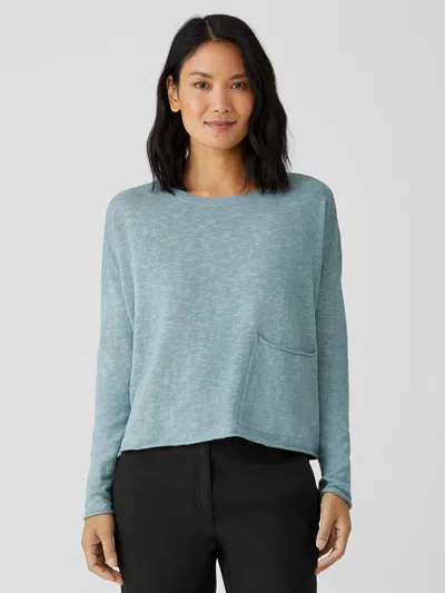 Eileen Fisher Organic Cotton Linen Slub Box-top In Blue