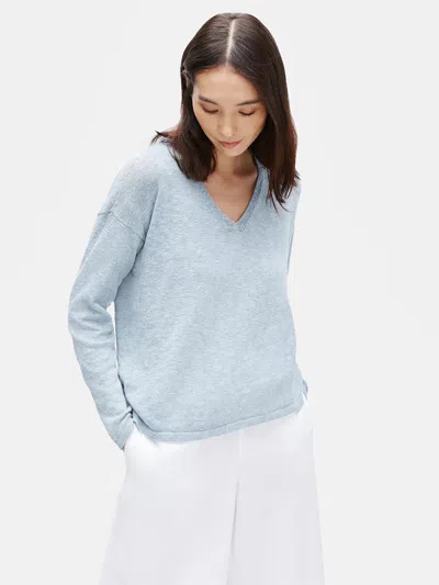 Eileen Fisher Organic Cotton Linen Slub Box-top In Blue