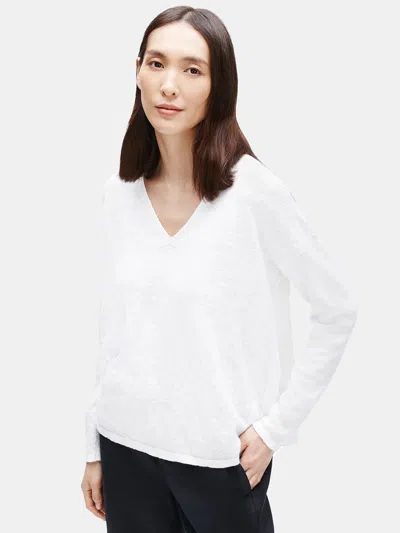 Eileen Fisher Organic Cotton Linen Slub Box-top In White