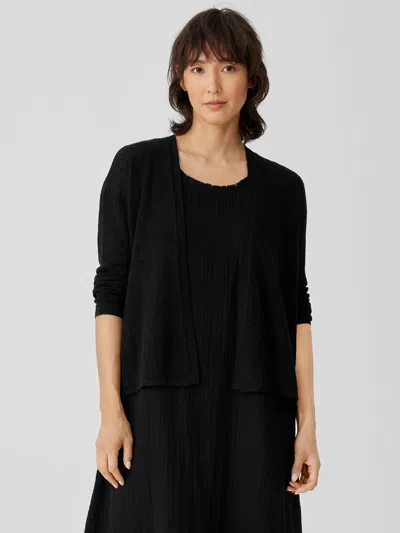 Eileen Fisher Organic Cotton Linen Slub Cardigan In Black