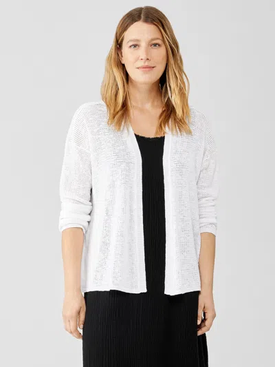 Eileen Fisher Organic Cotton Linen Slub Cardigan In White