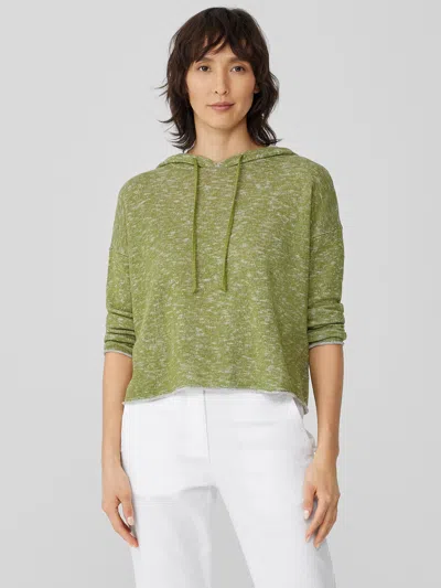 Eileen Fisher Organic Cotton Linen Slub Hooded Top In Green