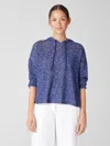 Eileen Fisher Organic Cotton Linen Slub Hooded Top In Blue
