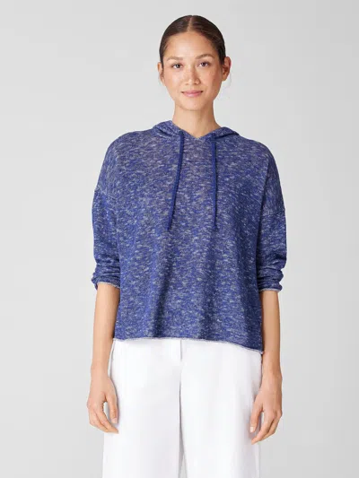 Eileen Fisher Organic Cotton Linen Slub Hooded Top In Blue