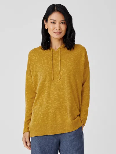 Eileen Fisher Organic Cotton Linen Slub Hooded Top In Yellow
