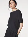 Eileen Fisher Organic Cotton Linen Slub Jewel Neck Top In Black