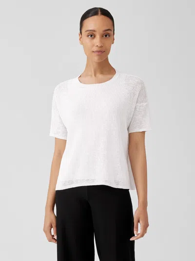 Eileen Fisher Organic Cotton Linen Slub Jewel Neck Top In White