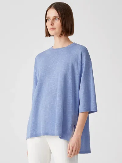 Eileen Fisher Organic Cotton Linen Slub Top In Blue