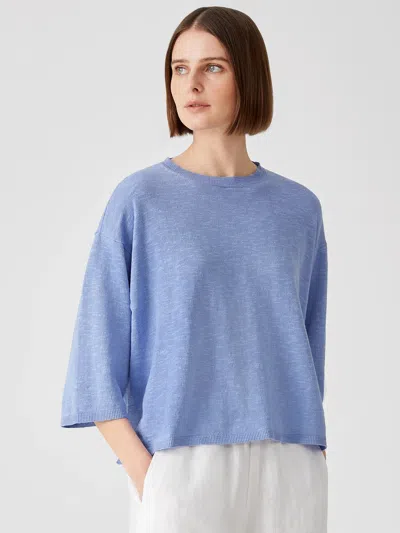 Eileen Fisher Organic Cotton Linen Slub Top In Blue