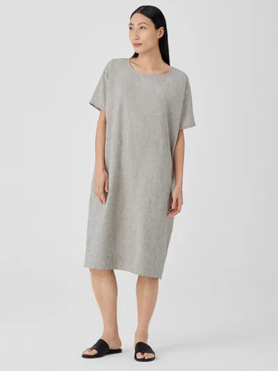 Eileen Fisher Organic Cotton Linen Ticking Stripe Dress In Gray
