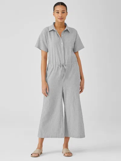 Eileen Fisher Organic Cotton Linen Ticking Stripe Jumpsuit In Multi