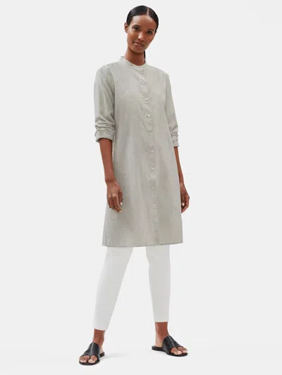 Eileen Fisher Organic Cotton Linen Ticking Stripe Long Shirt In Gray