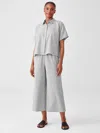 Eileen Fisher Organic Cotton Linen Ticking Stripe Pant In Gray