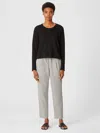 Eileen Fisher Organic Cotton Linen Ticking Stripe Pleated Pant In Black