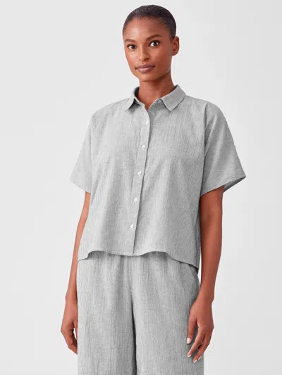Eileen Fisher Organic Cotton Linen Ticking Stripe Shirt In Gray