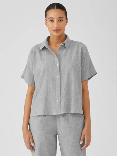 Eileen Fisher Organic Cotton Linen Ticking Stripe Shirt In Gray