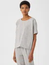 Eileen Fisher Organic Cotton Linen Ticking Stripe Square Top In Gray