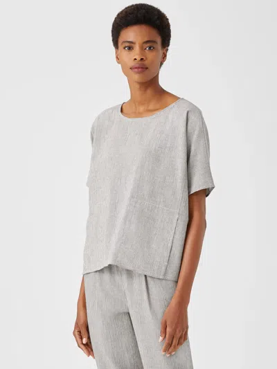 Eileen Fisher Organic Cotton Linen Ticking Stripe Square Top In Gray