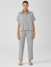 Eileen Fisher Organic Cotton Linen Ticking Stripe Tapered Pant In Multi