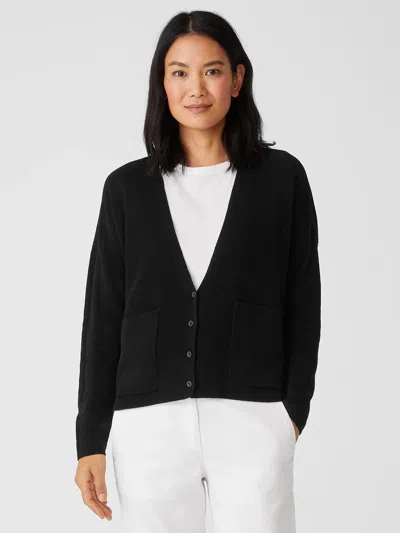 Eileen Fisher Organic Cotton Linen V-neck Cardigan In Black