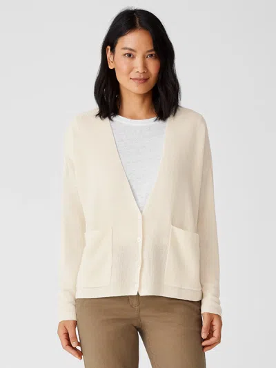 Eileen Fisher Organic Cotton Linen V-neck Cardigan In Softwhite