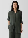 Eileen Fisher Organic Cotton Lofty Gauze Classic Collar Long Shirt In Green