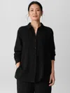 Eileen Fisher Lightweight Organic Cotton Terry Classic Collar Shirt In Black