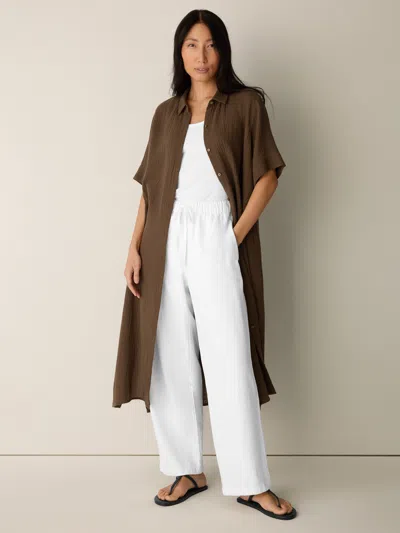 Eileen Fisher Organic Cotton Lofty Gauze Classic Collar Shirtdress In Brown