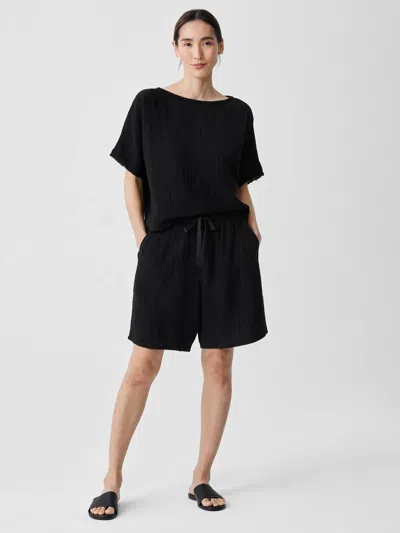 Eileen Fisher Organic Cotton Lofty Gauze Shorts In Black